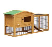PawHut Clapier de sol cage à lapin niche supérieure avec rampe enclos extérieur porte verrouillable 150 x 52,5 x 68 cm jaune