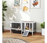 PawHut Clapier d'Extérieur avec Maisonnette, Aire de Course et Plateau, en Bois, Métal et PET, 105x57.5x51.5 cm, Gris