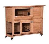 PawHut, clapier en Bois à 2 étages avec Roues, Maison pour Lapins et cochons d'Inde avec Plateau et Rampe Amovibles, Orange, 122x50x101cm