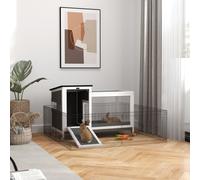 PawHut Clapier en bois avec enclos à roulettes Toit rabattable pour l'intérieur, extérieur 92 x 52 x 67 cm Gris foncé