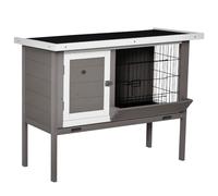 PawHut Clapier en Bois pour Lapin avec Mangeoire 91 x 46 x 71 cm Gris | Cage d'Extérieur pour Petits Animaux, Toit en Asphalte, 2 Portes, Plateau Amovible