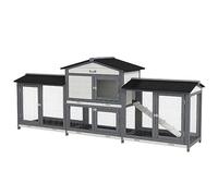 PawHut clapier en Bois pour Lapins 230x53x93,5 cm avec enclos, Rampe, 2 étages, clapier pour Petits Animaux avec 2 entrées verrouillables, bac à Sable pour Lapins Nains, cochons d'Inde Gris Clair