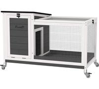 PawHut Clapier en bois pour lapins Clapier pour lapins avec enclos extérieur Roues Toit pliant Plateau extensible Grille métallique Résistant à l'hiver Clapier pour cochons d'Inde Cage pour lapins pou
