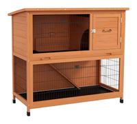 PawHut clapier en Bois pour Petits Animaux Cage pour Petits Animaux à 2 étages avec palettes, Rampe Maison pour Petits Animaux avec enclos extérieur Toit en Asphalte pour 2 Lapins Orange 123 x 63 x