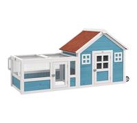 PawHut Clapier extérieur en bois, 162,5 x 59,2 x 77,6 cm, grande cage pour lapin avec 2 fenêtres de décoration, 2 roues, 1 porte, 1 rampe et toit en asphalte bleu 162,5 x 59,2 x 77,6 cm