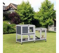 PawHut Clapier intérieur bois avec roulettes 2 étages rampes - dim. 147L x 45,5l x 88,5H cm - gris et blanc
