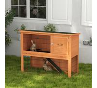 PawHut Clapier Lapin 2 Niveaux 3 Accès Plateau Coulissant Rampe Toit Bitumé Orange 120x50x92cm | Aosom France