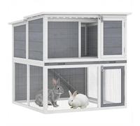 PawHut Clapier Lapin extérieur 2 étages - Cage à Lapin en Bois spacieux avec Toit Double Ouverture, enclos et Plateau Amovible - abri lapinière Anti-intempéries pour 2-4 Lapins, 98x95x102,5cm, Gris