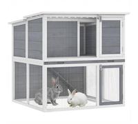 PawHut Clapier Lapin Extérieur 2 Étages pour 2-4 Lapins 98x95x102,5cm Gris | Bois Spacieux, Toit Double Ouverture, Enclos, Plateau Amovible, Abri Lapinière Anti-Intempéries