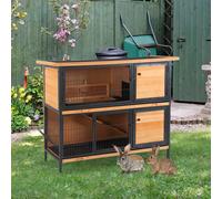 PawHut Clapier lapin extérieur 2 étages toit bitumé 4 portes verrouillables 122 x 50 x 101 cm bois naturel noir