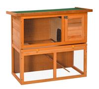 PawHut Clapier Lapin Exterieur Cage à Lapin 2 étages avec Toit ouvrant, Plateau Coulissant et Rampe 90 x 45 x 80 cm