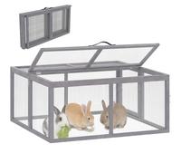 PawHut Clapier Lapin Extérieur Pliable en Bois 1,2 ㎡ 110x105x50cm Gris