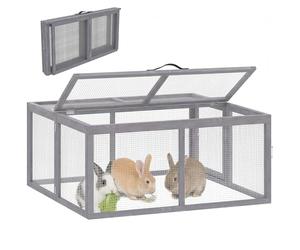 PawHut Clapier Lapin Extérieur Pliable en Bois 1,2 ㎡ 110x105x50cm Gris