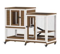 PawHut Clapier Lapin intérieur en Bois, Design de Luxe, 110 x 50 x 86 cm - Cage à 3 Niveaux avec 3 Plateaux Amovibles - enclos spacieux sur roulettes pour Lapin Nain, Cochon d'Inde, Marron