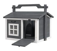 PawHut Clapier Portable en Bois 2 pièces avec poignée Gris | Maison pour chat, chiot, cochon d'Inde, toit ouvrant, extérieur