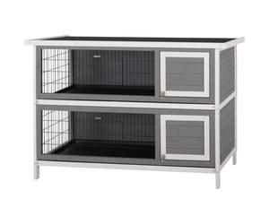 PawHut Clapier pour cochons d'Inde et lapins nains, double étage, bois, Gris