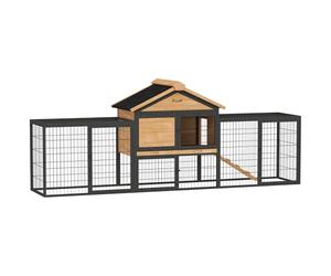 PawHut Clapier pour lapins 2 niveaux avec toit à deux pentes Clapier en bois massif résistant à l'hiver Maison à deux niveaux avec enclos 217x53x86 cm Cage à lapins extérieure Clapier pour petits