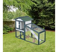 PawHut Clapier pour Lapins et Animaux de Compagnie en Bois 2 Étages en Épicéa Double Porte 140x65x100cm Vert et Blanc