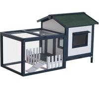 PawHut clapier pour petits animaux, clapier pour lapins en bois de sapin, enclos pour cochons d'Inde, maison pour petits animaux, clapier pour petits animaux avec bac au sol et rampe, vert+blanc, 151