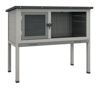 PawHut Clapier sur Pieds Cage à Lapin avec Niche intérieure Plateau excrément Coulissant Porte verrouillable Toit ouvrant Bois de Sapin Gris