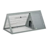 Pawhut Clapier triangulaire – Enclos extérieur, niche double porte – 116x62x52,5 cm, bois sapin gris