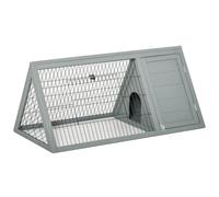 Pawhut Clapier triangulaire – Enclos extérieur, niche double porte – 116x62x52,5 cm, bois sapin gris