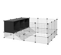 PawHut Clôture pour animaux de compagnie, parc pour lapins, 39 panneaux avec 3 nids pour cochons d'Inde, lapins et hérissons, noir