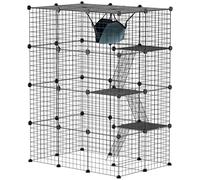 PawHut Clôture pour Animaux domestiques, enclos Lapin intérieur, 4 Niveaux, enclos modulable pour Petits Animaux, Lapins, Panneaux grillagés, 105 x 70 x 140 cm, Noir