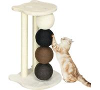 PawHut Colonne griffoir pour chats, arbre à chat griffoir avec plateforme, poteau griffoir avec 2 poteaux en sisal et 4 boules de sisal, jouet griffoir pour chats, 38 x 38 x 64 cm
