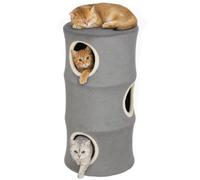 PawHut condo pour Chatons d’intérieur, Housse Lavable, Niche tonneau à Niveaux, 40 x 40 x 80 cm, Gris