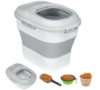 PawHut Conteneur à croquettes pour chien pliable 25L rangement hermétique pour nourriture avec couvercles hermétiques, roulettes, tasse, bol et cuillère, pour animaux de compagnie, gris