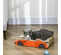 PawHut Cuccia pour Chats Griffoir en forme de Voiture avec Traitement à l'Herbe à Chat, en Carton Ondulé, 50x30x12.5 cm, Rouge
