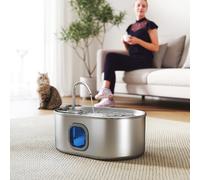 PawHut Distributeur d'Eau pour Chat de 7L avec Lumière LED et Brosse, en Acier Inoxydable 304, 32x22.1x22.3 cm, Argent