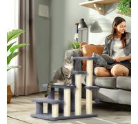 PawHut Échelle pour Chats de 4 Niveaux Revêtue de Douce Franela Poteau à Griffer Balle Suspendue 60x40x64 cm Gris