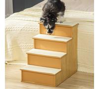PawHut Échelle pour Mascottes Marches pour Chiens Chats avec Rembourrage Amovible Capacité 30 kg 40x59x54,2 cm Naturel et Crème