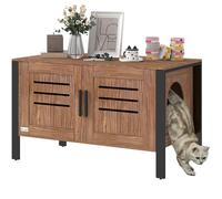 PawHut Enclos de litière pour chat, meuble de toilette caché avec pieds hauts, griffoir, double porte, trous de ventilation, table d'appoint d'intérieur pour chat, 80 x 45 x 50 cm, marron foncé