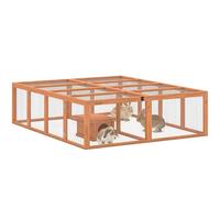 PawHut Enclos en bois avec 2 portes - 180,4 x 150 x 48 cm - Clapier avec abri - Enclos pour 2 à 4 lapins nains, cochons de mer nains, canards - Orange