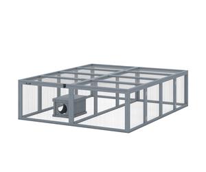 PawHut Enclos extérieur clapier en bois avec 2 portes Maisonnette pour 2-4 lapins nains 180,4 x 150 x 48 cm Gris