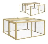 PawHut Enclos Lapin Extérieur Pliable avec Toit Ouvrant Total - Cage Lapin Intérieur Bois Robuste avec Poignée - Parc Lapin 1,44㎡ pour 2-3 Cochons d'Inde 120x120x57cm, Naturel