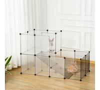 PawHut Enclos lapin interieur, 2 niveaux, parc modulable pour petits animaux, 27pcs, 140 x 70 x 90 cm, noir