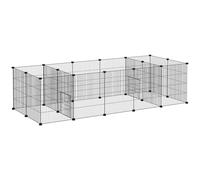 Parc Enclos Modulable Petits Animaux Lapins Rongeurs Chiots - 18 Panneaux En Fil D'acier - 2 Portes - 175l X 70l X 45h Cm - Noir