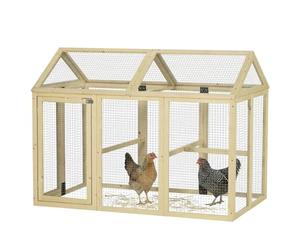 PawHut Enclos poulailler 1,18 m², Parc grillagé avec Porte verrouillables, Cadre en Bois Massif, volière pour 1-3 Poules, 140 x 88,5 x 106 cm, Naturel
