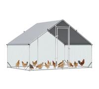 PawHut Enclos pour poules XXL 6 m² – Acier galvanisé 3×2×2 m, anti-renard, bâche de toit, gris