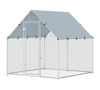 PawHut Enclos poulailler extérieur 4 m², parc grillagé - acier galvanisé Ø19mm - bâche Oxford 420D anti-UV 200x200x200cm argent
