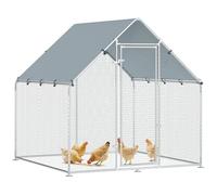 PawHut Enclos poulailler extérieur 4 m², Parc grillagé - Acier galvanisé Ø19mm - volière Porte et bâche Oxford 420D Anti-UV pour 4 à 6 Poules, 200x200x200cm, Argent