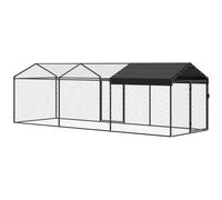 PawHut Enclos Poulailler Extérieur, Couverture Imperméable, 2 Portes Latérales, pour 3-5 Poules, 3x1x1m, Acier, Noir