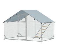 PawHut Enclos poulailler extérieur parc grillagé 6 m² avec perchoir et mangeoire acier galvanisé Ø25mm 300x200x195cm argent