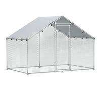 PawHut Enclos poulailler, grand poulailler 5,1 m², enclos poule avec couverture imperméable et anti-UV, porte verouillable, cage en acier galvanisé, volière pour 5-8 poules, 3 x 1,7 x 1,9m, argenté