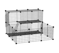 Cage Parc Enclos Rongeurs Modulable Dim. L 105 X L 105 X H 70 Cm 2 Niveaux 2 Portes Rampe Résine Pp Fil Métallique Noir