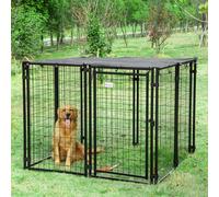 PawHut Enclos pour Chiens Pliable avec Couverture, 8 Panneaux avec Porte Verrouillable, 141x141x113cm, Noir